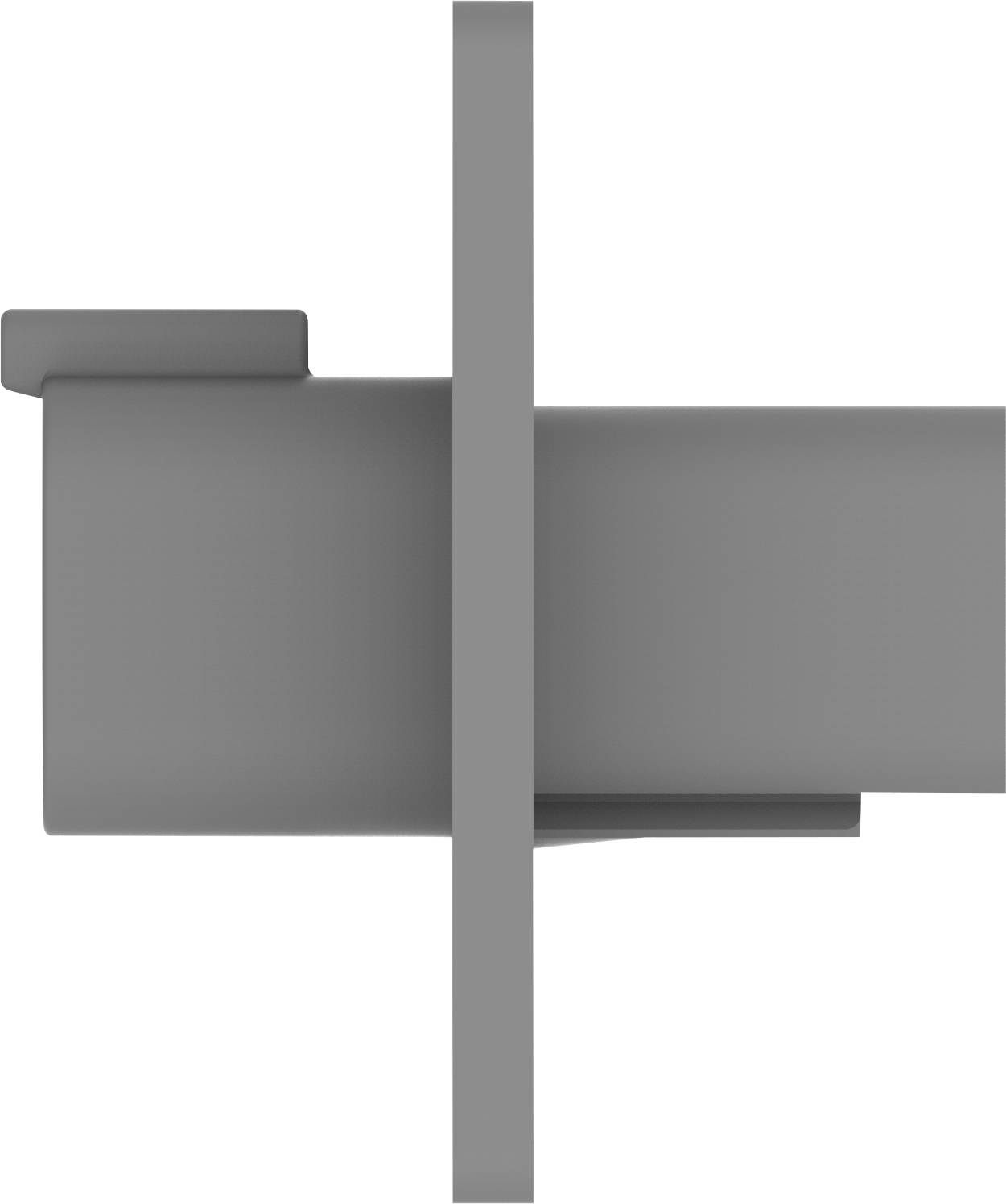 Un tuyau gris traversant verticalement une plaque plate montre une méthode de connexion ou de fixation technique.