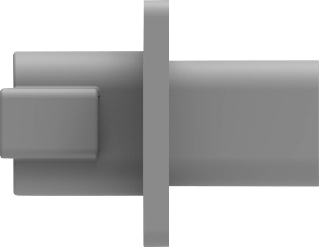 Objet cylindrique gris avec un élément carré à gauche et un disque central.