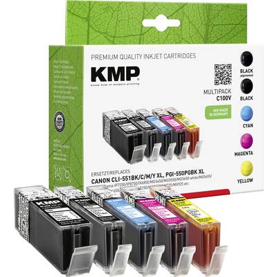 KMP Encre remplace Canon PGI-550PGBK XL, CLI-551BK XL, CLI-551C XL, CLI-551M XL, CLI551Y XL compatible pack bundle noir,