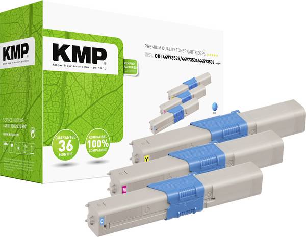 KMP Toner remplace OKI 44973535, 44973534, 44973533 compatible pack bundle cyan, magenta, jaune 1500 pages O-T37V 3341,0030