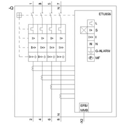 Schéma de principe d'un dispositif de protection électrique avec ETU856, présentant divers composants de sécurité et leurs connexions.