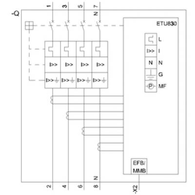 Schéma de câblage d'un système de sécurité électronique avec bornes étiquetées L, N, G, MF. Ligne principale en haut, connexions en bas.