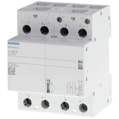 'Siemens 5TT4476-0 télérupteur' en blanc, vue de face avec connexions et position de l'interrupteur 'Marche'.