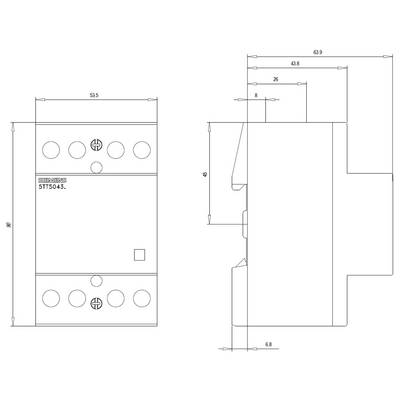 Dessin technique d'un composant électronique avec côtes. Présente une vue de face et une vue latérale avec des dimensions spécifiques en millimètres.