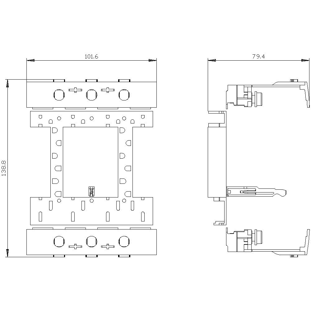 Dessin technique d'un boîtier de commutation avec dimensions : hauteur 113,6 mm, largeur 101,6 mm, profondeur 79,4 mm. Vue latérale et vue de face.