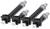 Quatre connecteurs noirs disposés côte à côte, munis d'écrous hexagonaux en argent et d'embouts métalliques.