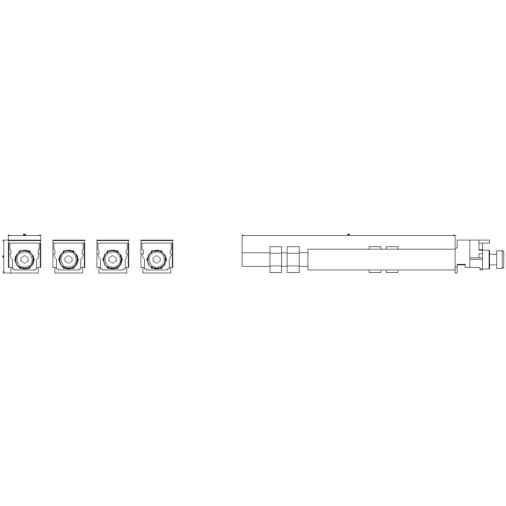'Dessin technique d'un système de vanne avec quatre ouvertures carrées à gauche et deux connexions cylindriques à droite.'