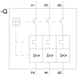 Diagramme d'un circuit électrique avec trois interrupteurs, numérotés de 1 à 6, reliés par des lignes. Un petit carré en haut à gauche.