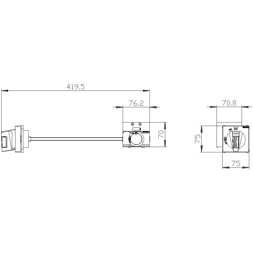 Dessin technique d'une pièce mécanique avec dimensions en millimètres. Montre une longueur de 419,5, une hauteur de 76,2 et une largeur de 70,8.