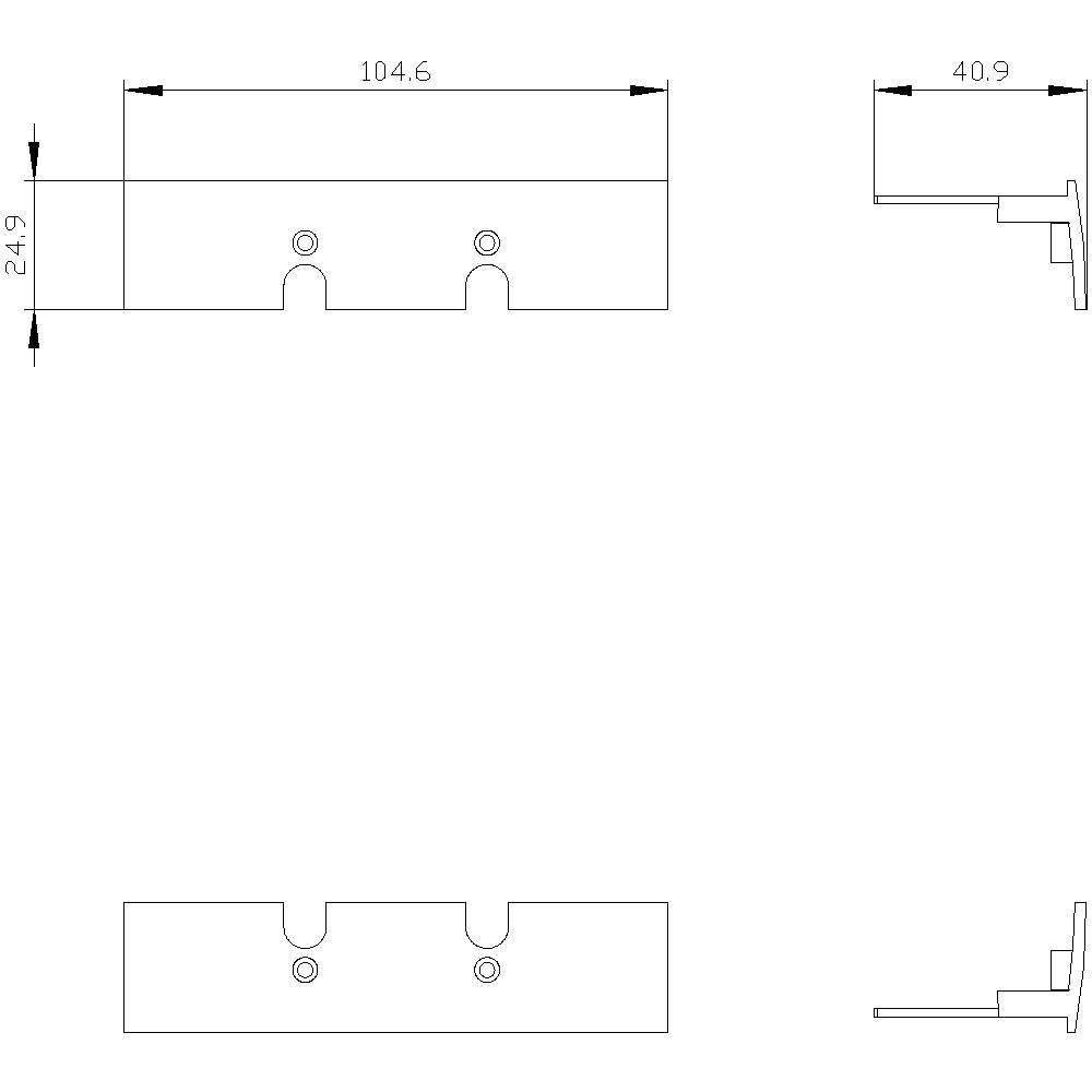 Dessin technique d'un composant avec cotations : En haut 104,6 mm, à gauche 24,9 mm, à droite 40,9 mm.