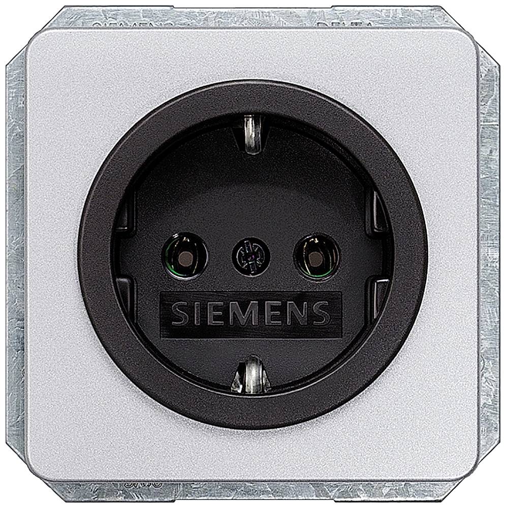 Prise électrique Siemens, centre noir avec cadre argenté.