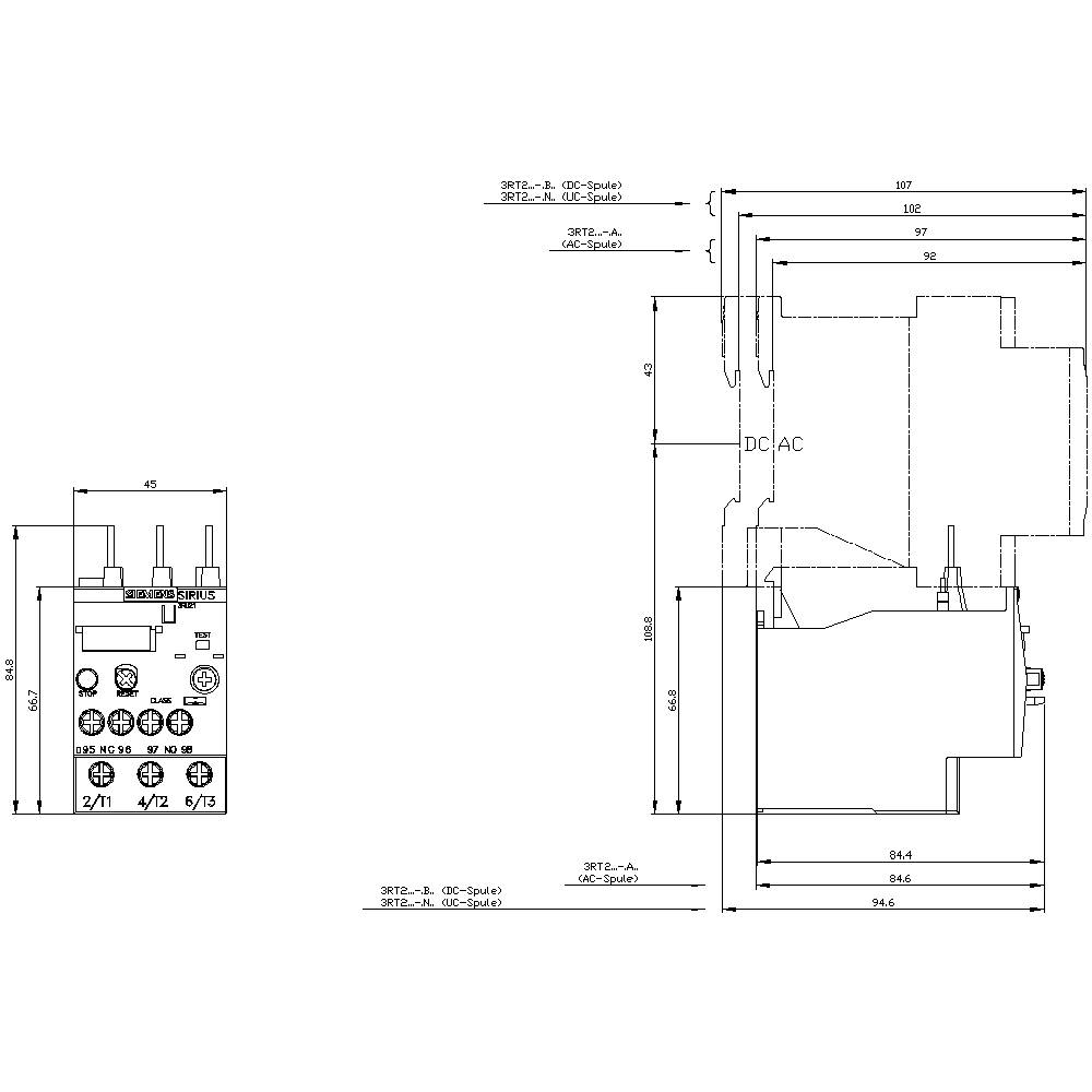 Dessin technique d'un interrupteur électrique avec des dimensions en millimètres. Vue de face et vue latérale avec des détails techniques.