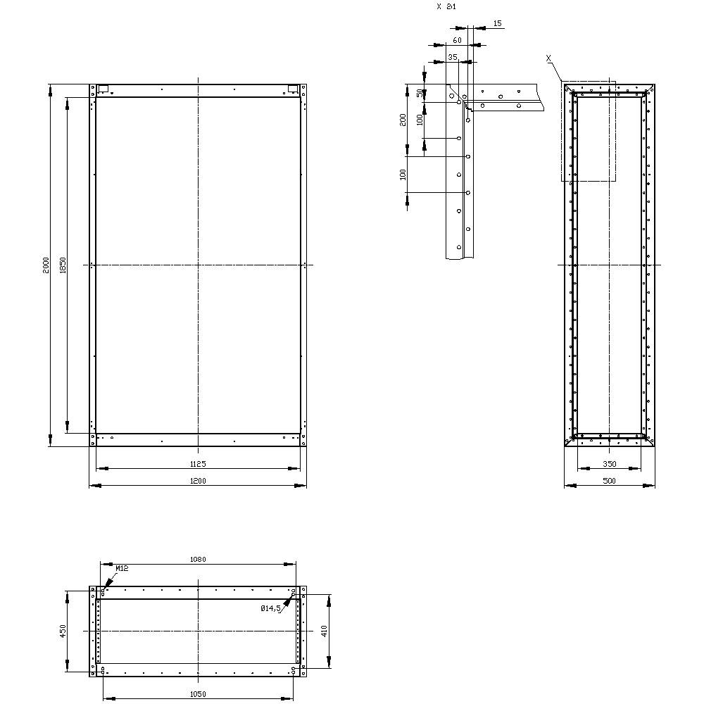Dessin technique d'un cadre rectangulaire de 1820 mm de hauteur et 1125 mm de largeur. Différentes vues et dimensions sont indiquées.