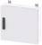 Un placard métallique rectangulaire blanc, équipé de deux clips de fixation en haut et d'une barre de poignée noire sur le côté gauche.