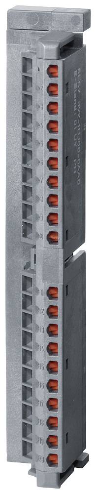 Une borne électrique grise avec des contacts internes rouges ; utilisée pour assurer les connexions électriques dans les armoires électriques.