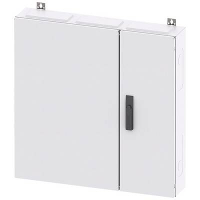 Armoire murale blanche en métal à deux portes, avec une poignée noire sur la porte de droite.