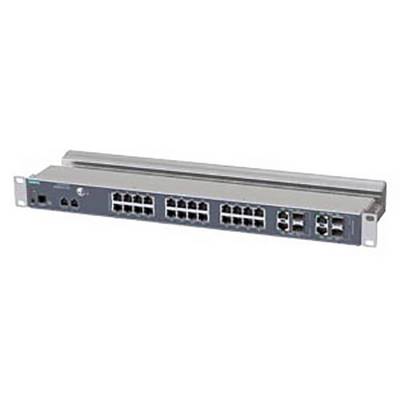 Commutateur réseau avec plusieurs ports Ethernet pour la connexion d'appareils dans un boîtier de montage en rack.