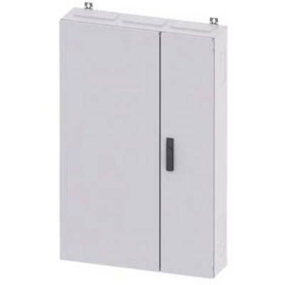 Armoire électrique grise, rectangulaire, avec deux portes et une poignée noire, montée au mur.