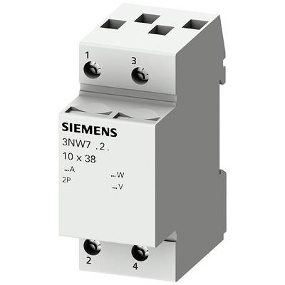 Composant électrique Siemens à quatre bornes, numérotées de 1 à 4. Marquage : '3NW7 .2', dimensions '10 x 38', '2P'.