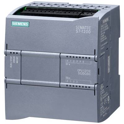 Un automate industriel Siemens, modèle SIMATIC S7-1200, boîtier gris avec étiquettes.