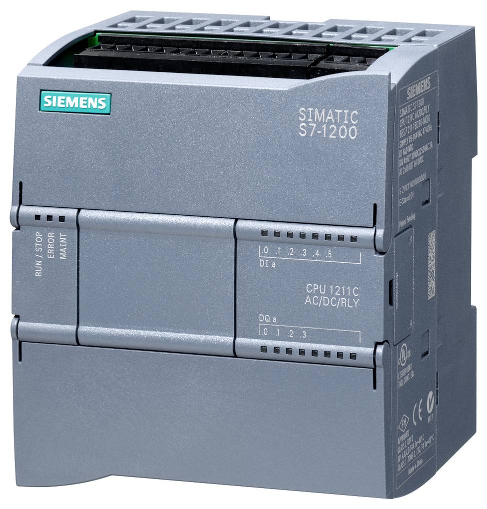 Un automate programmable Siemens SIMATIC S7-1200, modèle CPU 1211C, pour la commande et l'automatisation dans les applications industrielles.