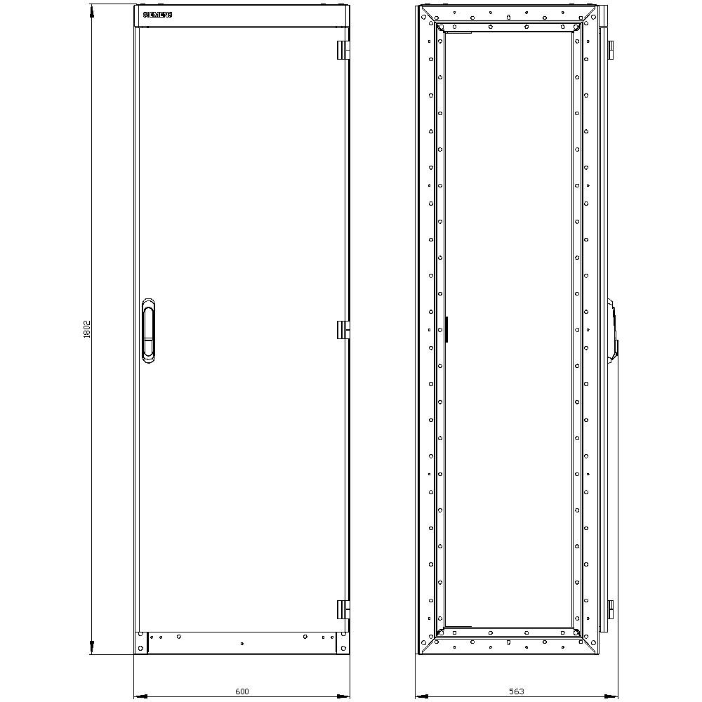 Dessin technique d'une porte avec des dimensions précises. À gauche la vue de face, à droite la vue latérale, dimensions : 600 mm de largeur et 1922 mm de hauteur.