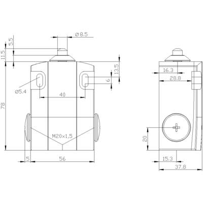 Dessin technique d'un composant cylindrique avec différentes dimensions en millimètres, présentant les vues de face et de côté avec des dimensions précises.