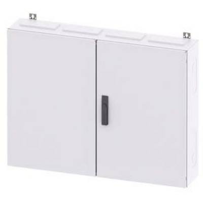Un armoire métallique blanche à deux portes avec une poignée noire, fixée au mur pour le rangement ou l'organisation.