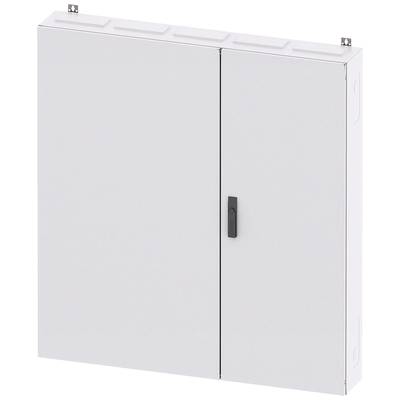 Un boîtier de sécurité blanc rectangulaire avec deux portes et une poignée noire, fixé au mur.