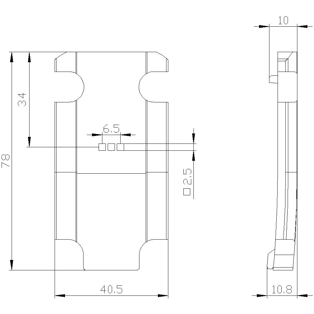 Dessin technique d'un composant avec dimensions : hauteur 78 mm, largeur 40,5 mm, et divers détails. Vue latérale et vue de face.