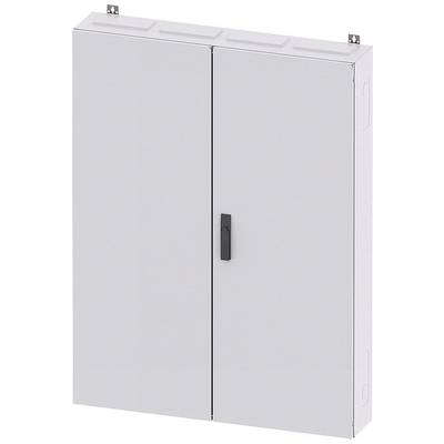 Un boîtier métallique gris rectangulaire avec deux portes et une poignée noire, destiné au rangement de composants électroniques.