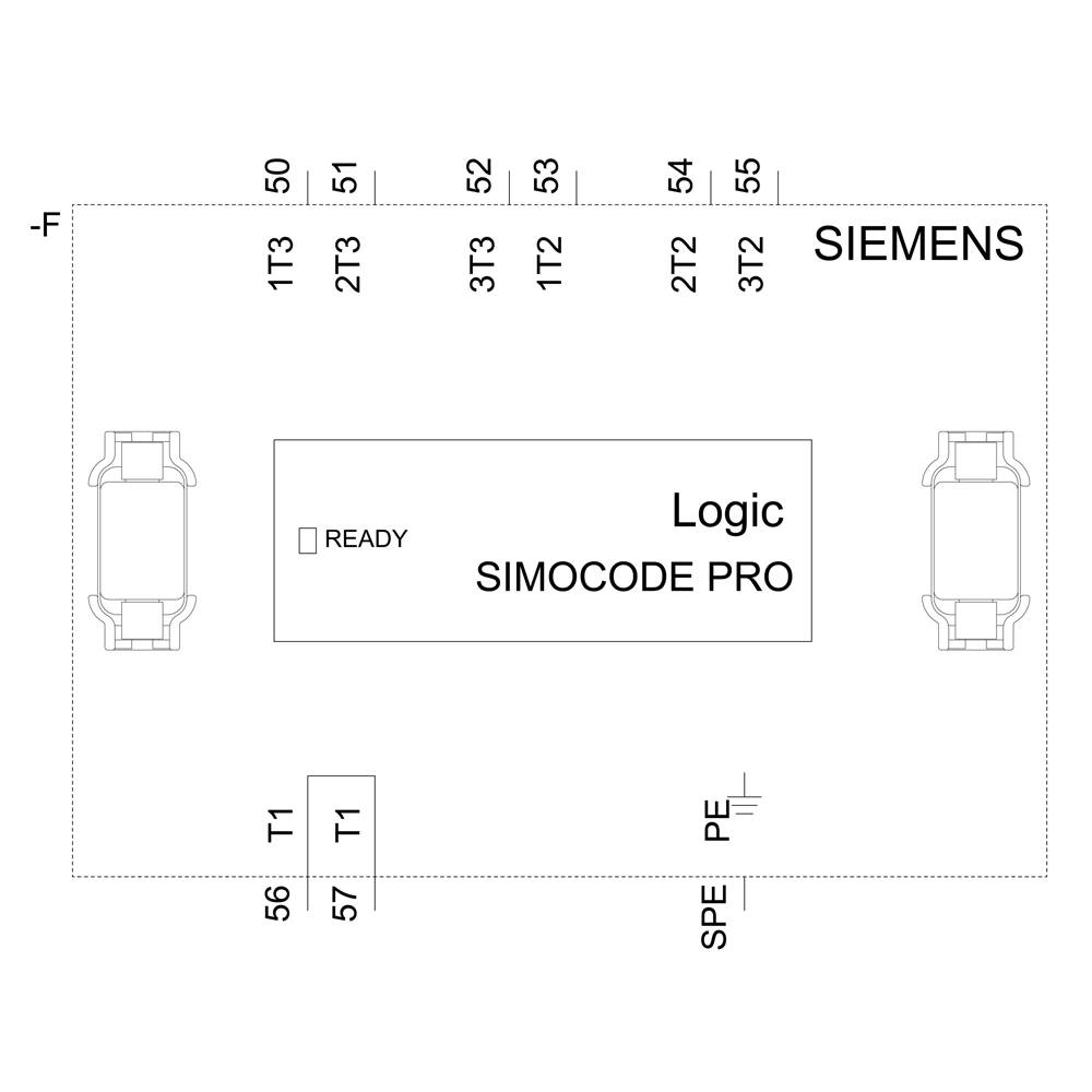 Le schéma de câblage montre un Siemens SIMOCODE PRO avec ses connexions d'entrées et de sorties, ainsi qu'un statut 'PRÊT' au centre.