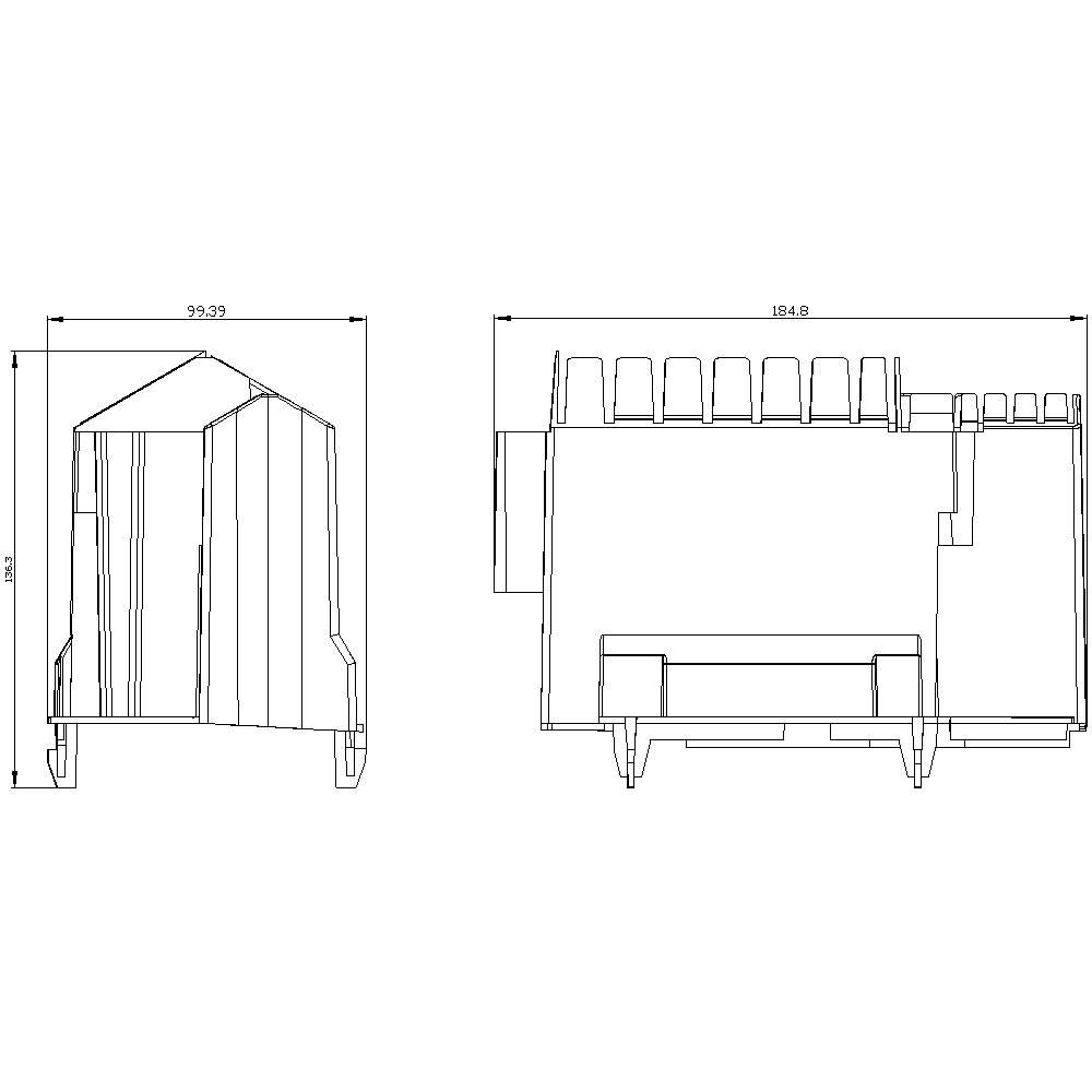 Dessin technique d'un composant électrique avec vue latérale et vue de face, dimensions 95,39 mm de largeur et 194,8 mm de hauteur.