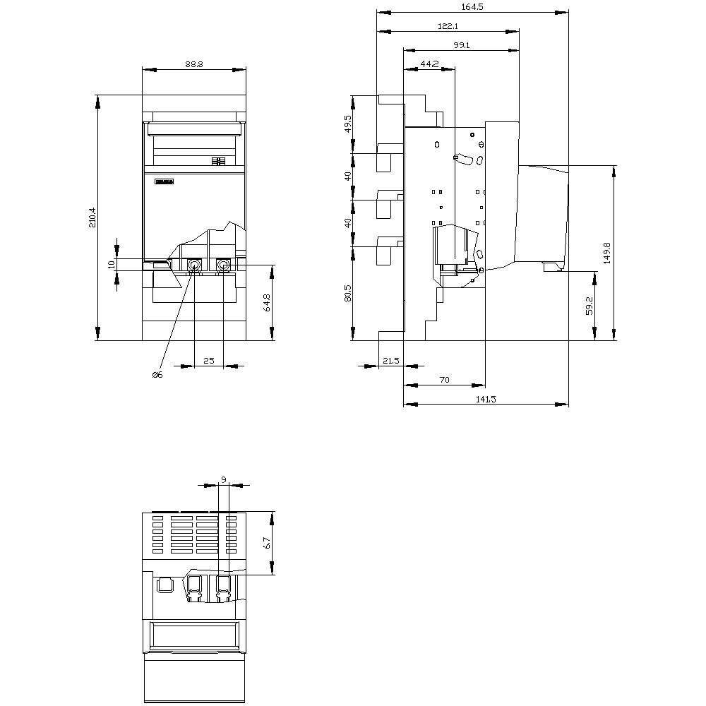 Dessin technique d'une machine avec plusieurs vues, montrant des dimensions et des proportions détaillées en millimètres.