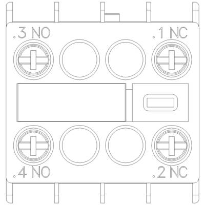 Dessin d'un commutateur électrique avec quatre bornes de connexion, identifiées comme '.3 NO', '.1 NC', '.4 NO', '.2 NC'.