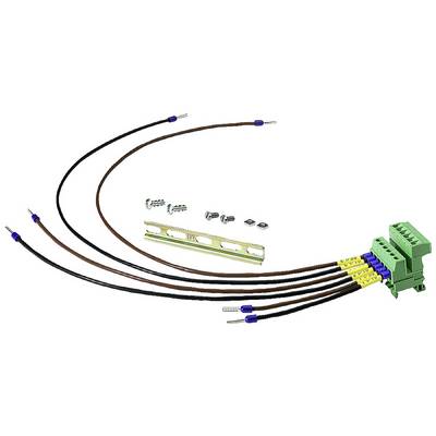 Câblage électrique avec des vis, un rail et un connecteur vert pour applications industrielles.