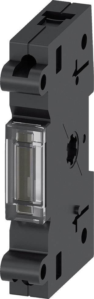 Composant électrique noir et rectangulaire avec une partie centrale transparente. Utilisé dans les armoires électriques pour sécuriser les connexions électriques.