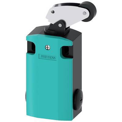 Interrupteur de fin de course Siemens bleu avec levier à galet, utilisé dans des applications industrielles pour la surveillance de position des machines.