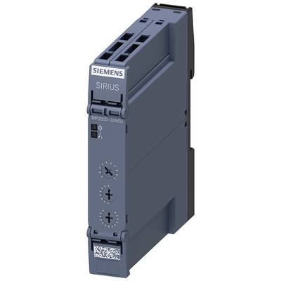 Un relais temporel Siemens SIRIUS 3RP2505-2AW30 gris-bleu, orienté verticalement, avec des boutons rotatifs et un code QR sur la face avant.
