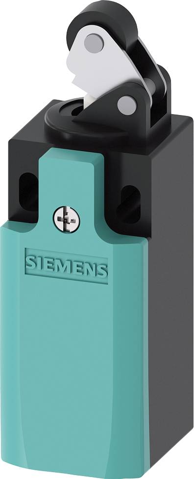Un interrupteur noir et turquoise avec un mécanisme à levier, portant l'inscription 'SIEMENS', adapté aux applications industrielles.