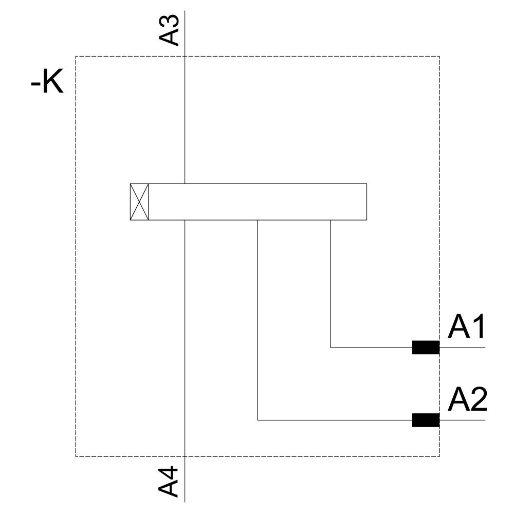 Schéma de câblage avec un rectangle servant d'interrupteur, relié par deux lignes aux points A1 et A2. Ligne de gauche marquée A3, ligne du bas marquée A4.