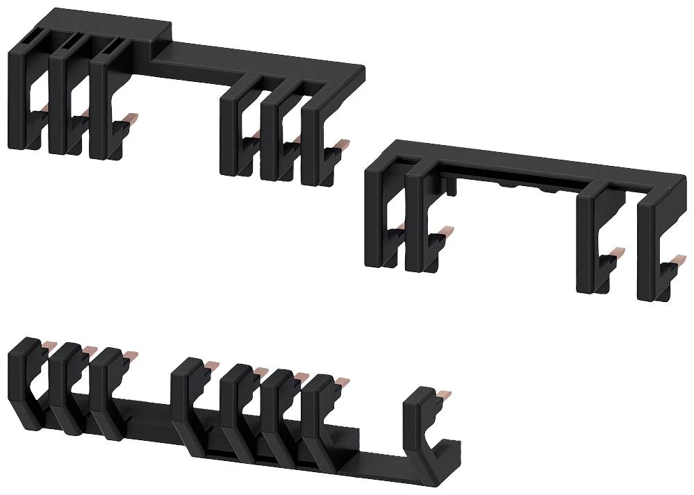 Supports en métal laqués en noir de différentes tailles, pouvant être assemblés de manière modulaire.