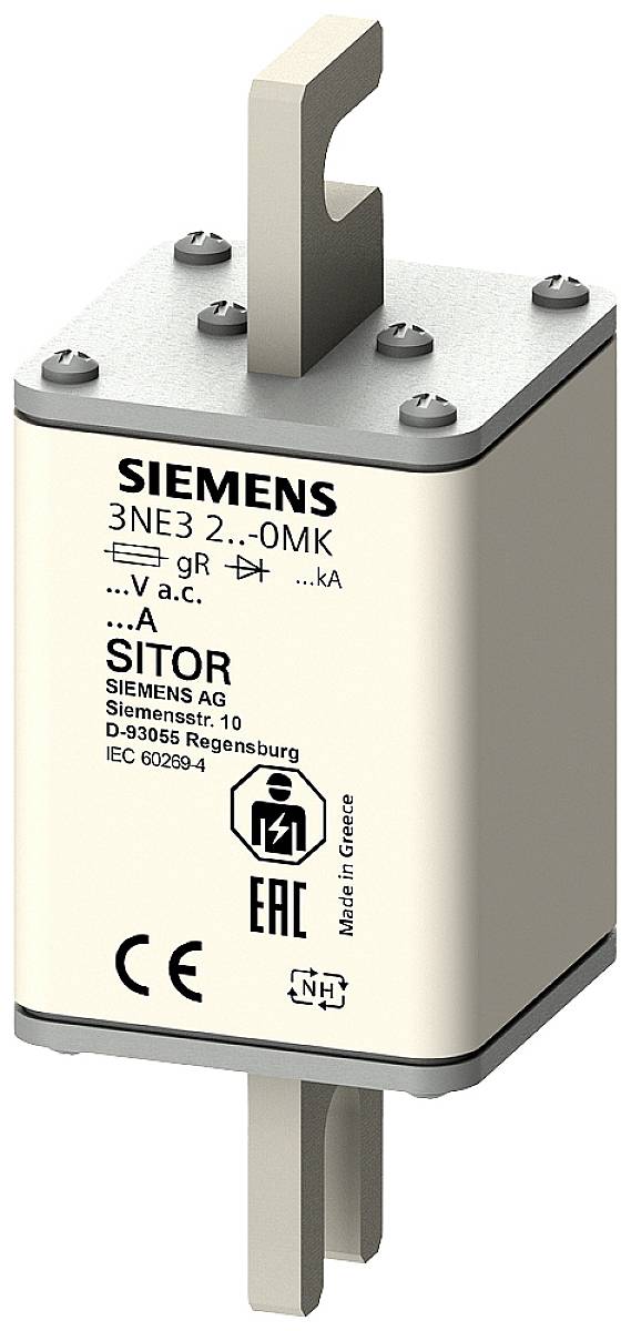 Un fusible électrique Siemens portant l'inscription '3NE3 2...0MK' et marqué CE.