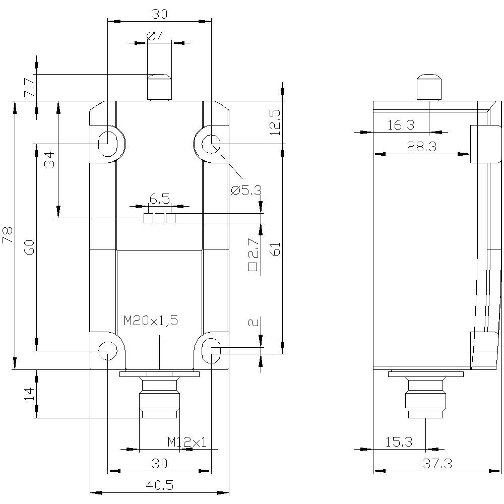 Dessin technique d'un composant cylindrique avec indication des dimensions en millimètres. Présente une vue de face et une vue latérale avec des indications de diamètre et de hauteur.