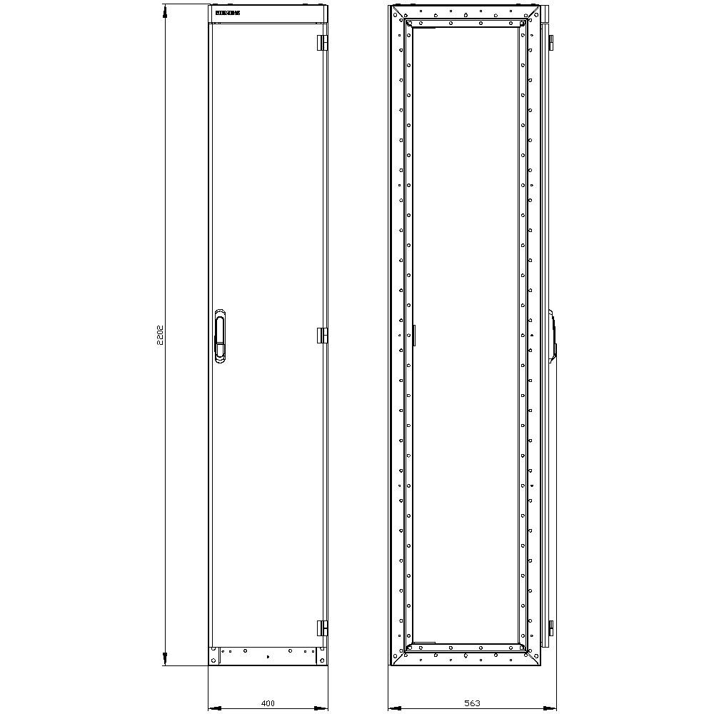 Un diagramme technique avec deux vues d'un armoire électrique. La hauteur est de 2000 mm, la largeur de 600 mm, et la profondeur de 545 mm.