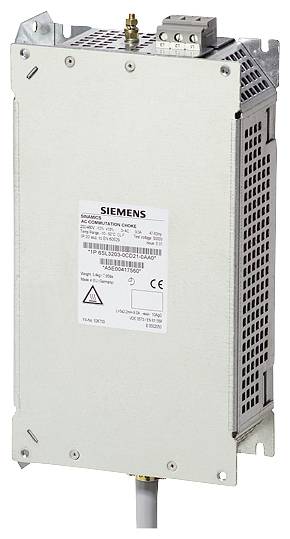 Filtre d'entrée CA Siemens pour armoires électriques, boîtier métallique argenté, avec différentes options de connexion en haut.