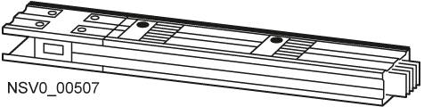 Dessin technique d'un composant métallique allongé portant l'inscription 'NSVO_00507', montrant les détails des trous de vis et des éléments structurels.