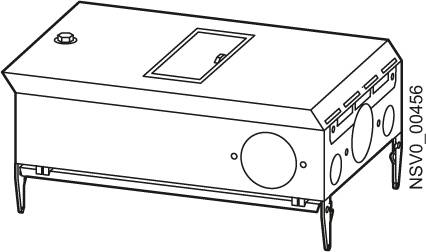 'Dessin technique d'un appareil rectangulaire avec des boutons et des ouvertures, reposant sur des pattes courtes. Étiqueté 'NSV0 00456'.'