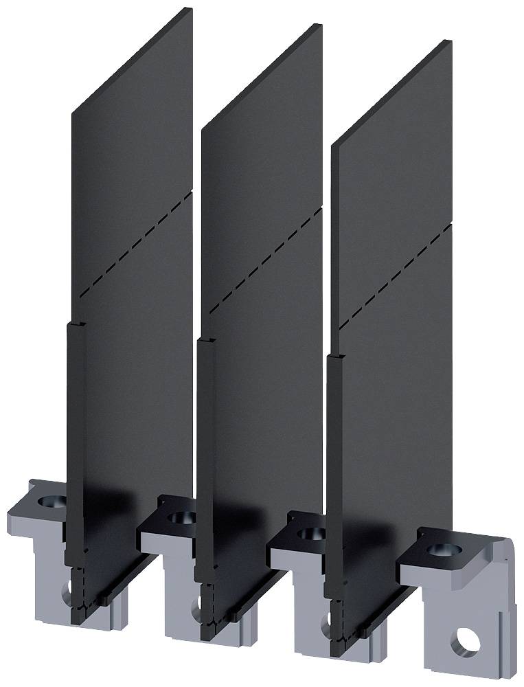 Trois ailes noires en métal, disposées verticalement, montées sur des supports de base gris.