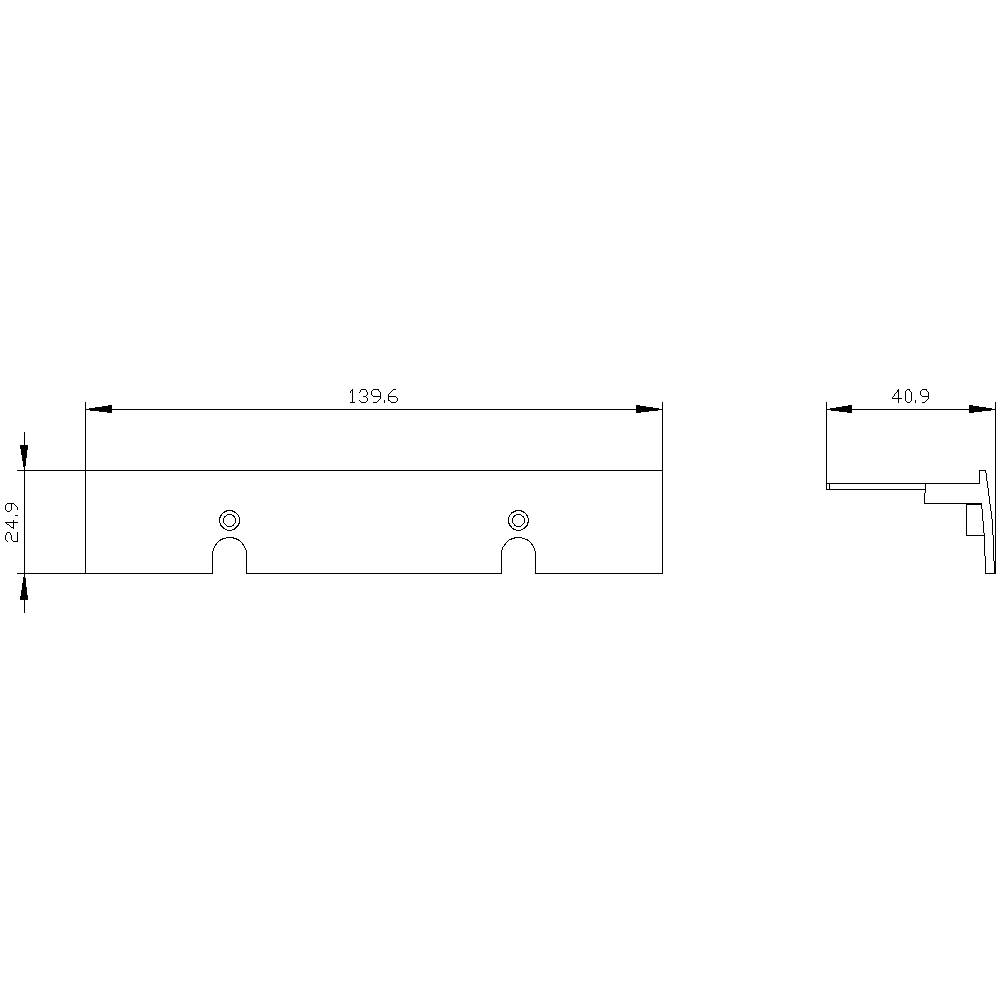 Dessin technique d'un profilé métallique avec des dimensions de 139,6 mm de longueur et 24,9 mm de hauteur ; la vue détaillée à droite montre la coupe transversale avec 40,9 mm.